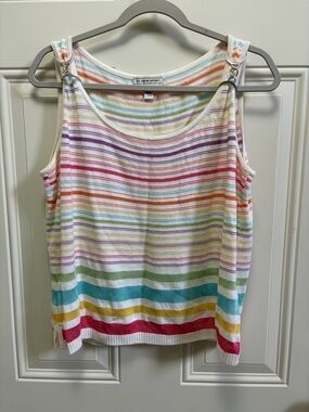 St. John Sport knit tank multicolor stripes, silver link details on the straps L
